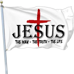 Jesus The Way Truth Life Flag Christian Jesus American Flags for Outside 3x5 ... - Picture 1 of 7
