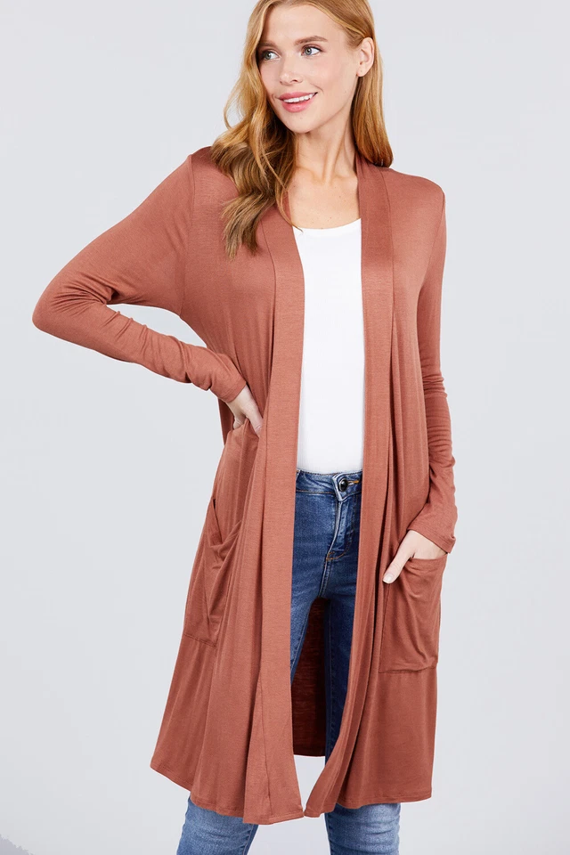 Cárdigan para mujer tejido jersey frente abierto hasta la rodilla manga larga con bolsillos S-3X Foto 1 de 1