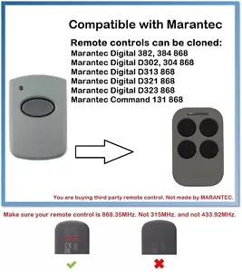 Telecomando Duplicatore Compatibile Con Marantec Digitale D321 868 - Foto 1 di 15