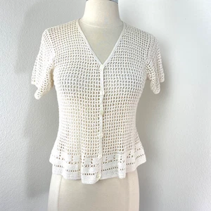 Vintage Norton McNaughton White Crochet Cardigan Small Whimsy Fairy Boho Peasant - Picture 1 of 11