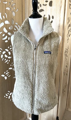 Jaqueta colete suéter Patagonia feminina creme/castanho lã difusa zíper completo grande - Imagem 1 de 4