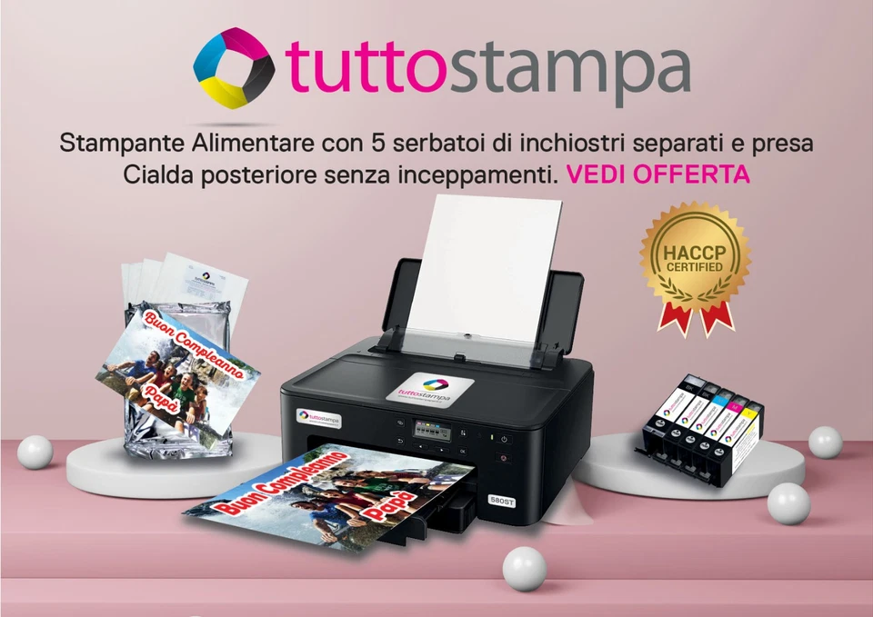 PROMO STAMPANTE ALIMENTARE PER CIALDE OSTIA PASTA DI ZUCCHERO CERTIFICATA HACCP - Immagine 1 di 1