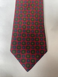 Cravatta collo J Press seta uomo rossa con motivo blu e verde made in Ireland - Foto 1 di 5