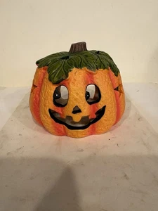 Vntg Jack O Lantern Pumpkin Halloween Tea Light Candle Holder Ceramic RARE NICE - Picture 1 of 16