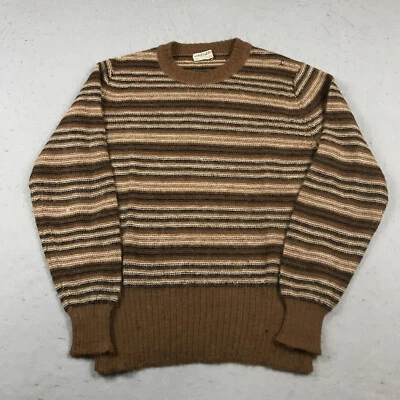 Suéter Jaeger De Colección Para Hombres 38 Pequeño Marrón 100% Alpaca Rayas Tejido Cuello Redondo Foto 1 de 4