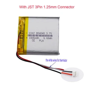 3.7V 1800mAh 3 Wires Thermistor Lipo Li Battery 804040 JST 3Pin 1.25mm Connector - Bild 1 von 6