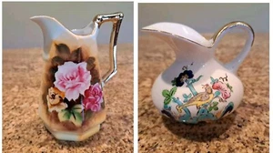 Pair of Vintage Hand-Painted Miniature Floral Cream/Milk Pitcher - Made In Japan - Picture 1 of 22