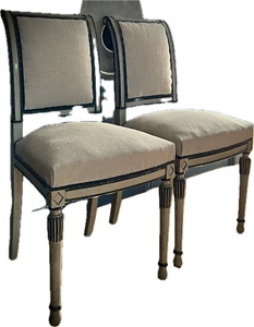 ANTIQUE FRENCH CHAIRS PAIR LOUIS XVI STYLE SALON CHAIRS REUPHOLSTERED 19TH C - Picture 1 of 24
