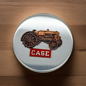 Case 4 Wheel Drive Tractor Tobacco Can Lid Silver with Copper and Red Accents - Picture 1 of 4
