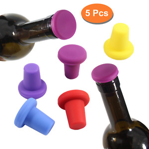 Bouchons à vin en silicone, bouchon de bouteille, bouchon de bouteille de vin liège, lot de 5 (couleurs)