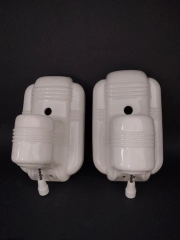 ANTIQUE PORCELAIN PAULDING BATHROOM LIGHT FIXTURES WALL SCONCE PAIR WHITE ART Cover