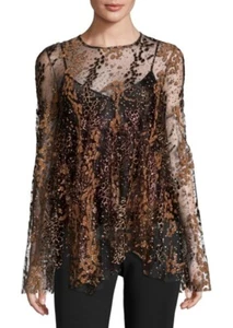 NEW OPENING CEREMONY ENAMEL GLITTER COPPER/BLACK TULLE TOP SIZE 0 $395 - Picture 1 of 12