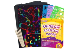 Rainbow Scratch Paper Crafts Supplies No Mess Paint Kids Children Fun Gift 60 Pc - Picture 1 of 8