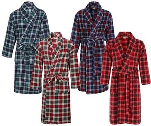 Walker Reid Fleece Robe Mens Check Soft Coral Fleece Wrap Dressing Gown S-4XL - Picture 1 of 13