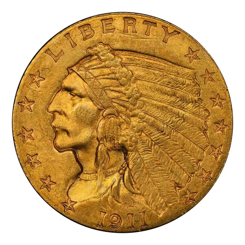 1911 $2.50 Gold Indian Head Quarter Eagle PCGS MS63 CAC Cover