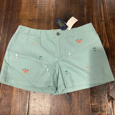 NUEVO CON ETIQUETAS POLO RALPH LAUREN Tiki Verde Chino Caqui Estampado Completo Corto Para Mujer Talla 8 Foto 1 de 4