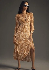 Neu mit Etikett Anthropologie Kleid mit Rüschen und V-Ausschnitt in Honig Größe L - Bild 1 von 15