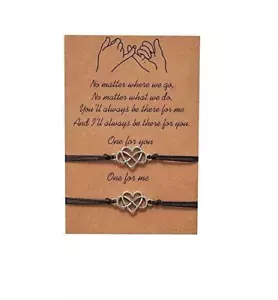 2 Pcs Pinky Promise Heart Infinity Bracelets for Couple Women Girls Gift Cards - Picture 1 of 4