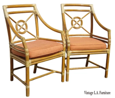 Par de sillas de comedor de cuero McGuire Mid Century Target vintage de bambú Foto 1 de 4