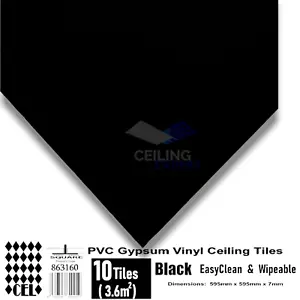 Techo suspendido de vinilo negro fácil de limpiar 600 mm x 600 mm caja de 10 azulejos - Imagen 1 de 6
