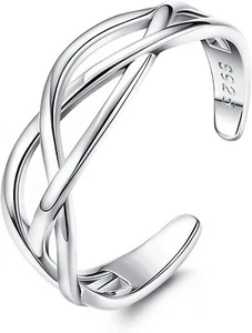 925 Sterling Silver Toe Rings for Women Adjustable Wrap Open Cuff Ring Hypoaller - Picture 1 of 6