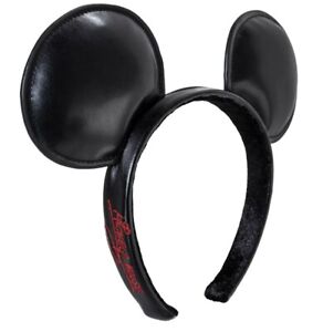 Disney Parks Mickey Mouse Signature Black Headband Ears Faux Leather - NEW
