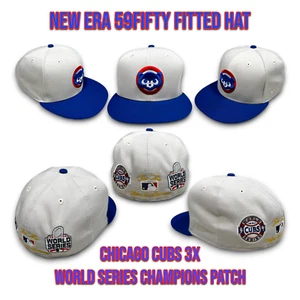 New Era Chicago Cubs 59FIFTY Fitted Hat 3X World Series Champions Patch 7 3/8 - Picture 1 of 13