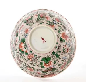 Old Chinese Famille Rose Verte Porcelain Bowl Flower Butterfly Marked - Picture 1 of 10