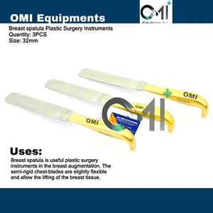 Breast Spatula Retractor 32cm Gold Handle 3 Pieces Plastic Surgery Instrument OM - Picture 1 of 4
