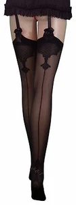Stockings Patterned with Black Seam 40 Den Classic New Designed for Garter Belt - Picture 1 of 5