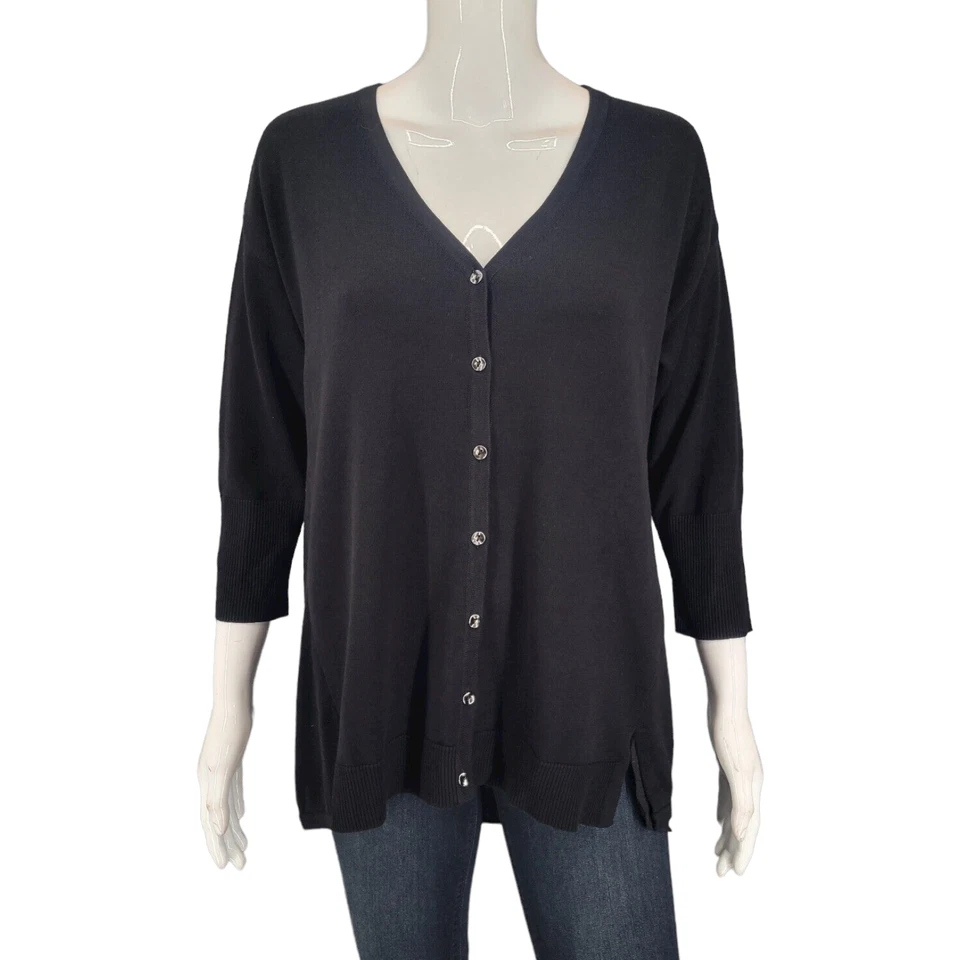 H by Halston 3/4-Sleeve Buttoned Cardigan XX-Small Sz Black Casual Modern Top - Image 1 of 4