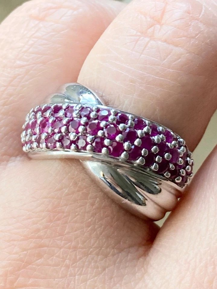 Anillo cruzado rubí natural plata esterlina 925 talla 6 Foto 1 de 4