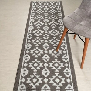 Custom Length Stair Hallway Runner Rug Non Slip Backing, Southwestern Grey - Picture 1 of 7
