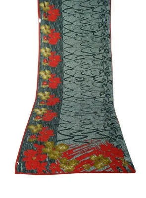 Vintage Gray Sarees Indian Bollywood Floral Print Soft Sari 5 Yard Craft Fabric - Image 1 of 4