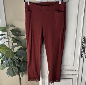 Chicos Rust Capri Lace Trim Size 2.5R (US 14) Stretch Pull On Pants Pockets - Picture 1 of 10