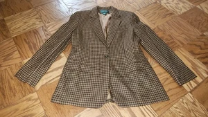 Woman’s Ralph Lauren Jacket Brown Plaid Houndstooth Buttons Wool Alpaca Size 10 - Picture 1 of 21