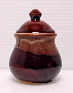 "Frasco de gres esmaltado por goteo marrón vintage con tapa 4,25"" vajilla de cocina Taiwán" - Imagen 1 de 24