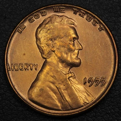 1955 RED Doubled Die Anverse DDO Lincoln centavo de trigo 1C (MS CH BU RD) - Imagem 1 de 4