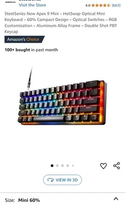 SteelSeries Apex 9 Mini Mechanical Gaming Keyboard - US English - Image 1 of 3