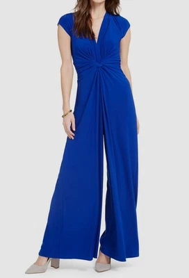 Vince Camuto Women's Blue Twisted-Front V-Neck Short-Sleeve Jumpsuit Size L - Image 1 of 3