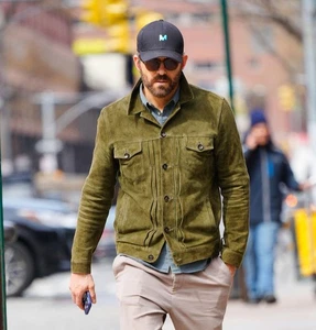 Men's Genuine Real Suede Leather Bomber Jacket Vintage Leather Motorcycle Jacket - Picture 1 of 6