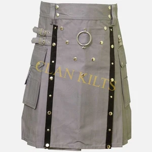 Handgefertigter traditioneller moderner grauer Utility Kilt für Männer Sondergröße Kilt - Bild 1 von 6