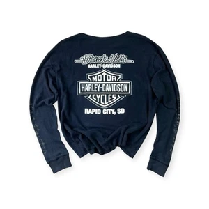 Langarm Grafik Harley Davidson Tshirt Herren Biker Grunge Cropped Schwarz Größe M - Bild 1 von 7