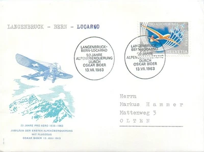 E0059 Switzerland 1963 Airmail Pro-Aero anniversary first crossing of the Alps - Image 1 of 2