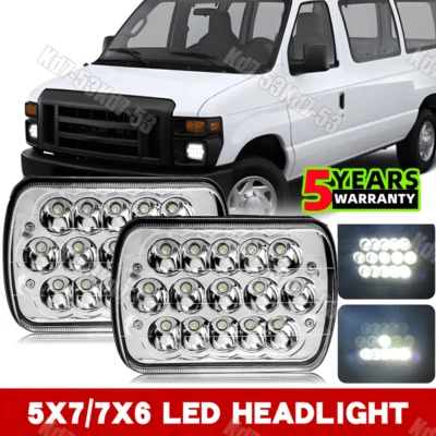 Faros cuadrados sellados H6054 LED 7x6" para Ford E-150 E-250 E-350 2 piezas Foto 1 de 4