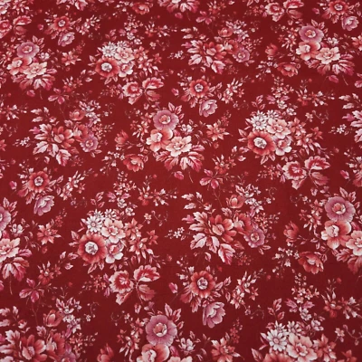 Summer Journal BTY Sharlene Jorgenson Benartex White Pink Floral on Deep Red