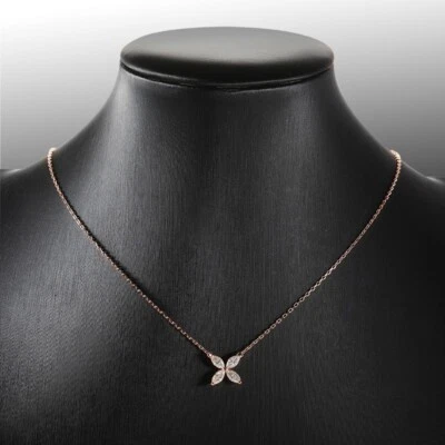 Marquise Cut Moissanite Butterfly Pendant Necklace 925 Sterling Silver Chain GRA - Image 1 of 4