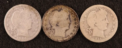 Semi-Key Barber Silver Quarters - Avg Circ Cond - Set of 3 Better Series Dates! Cover