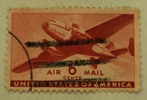 U.S. POSTAGE ~ AIR MAIL ~ Red 6 ¢ Stamp ~ Cancelled/Posted ~ c.1941 ~ Z01 - Picture 1 of 6