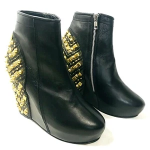 SELTENE Shakuhachi Stiefelette 6,5 Damen Manga Cosplay Schuhe Keilabsatz schwarz Leder - Bild 1 von 12